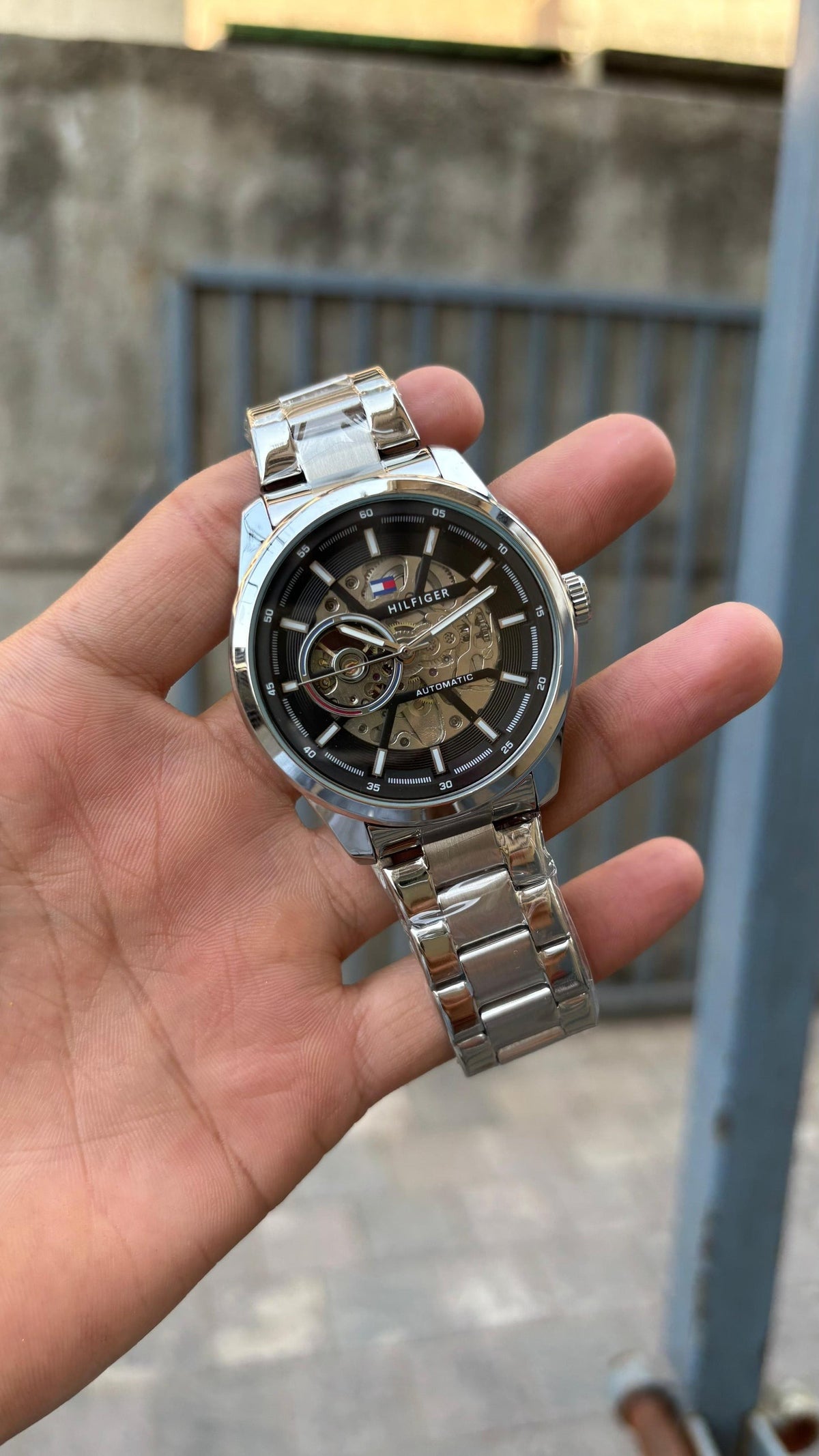 Tomm_y Hil_figer Automatic Watch – Stainless Steel Full Automatic Self Winding Machine Black Dial Watch
